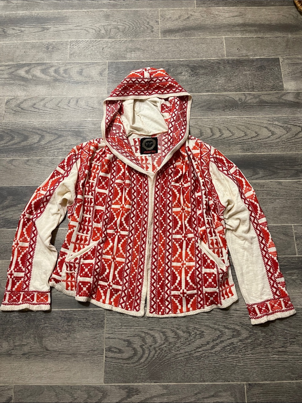 Johnny Was Biya Hoodie Embroidered Cotton Cardigan